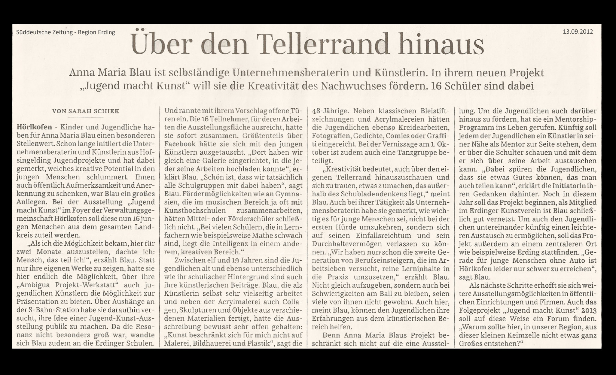 Ambigua-Jugend-macht-Kunst-�ber den Tellerrand hinaus, S�ddeutsche Zeitung